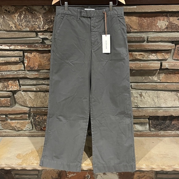 SLVRLAKE Evie Wide Leg High Waist Cypress Grey Green Cotton Flat Front Chino